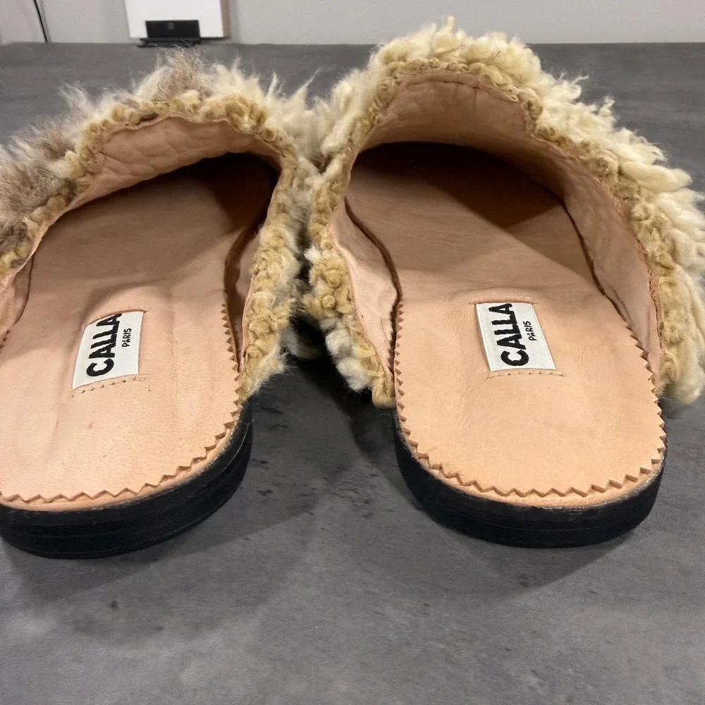 Calla Paris Babouche Mule Slippers Unisex 44 Vintage Berber Rug Cream Brown $230
